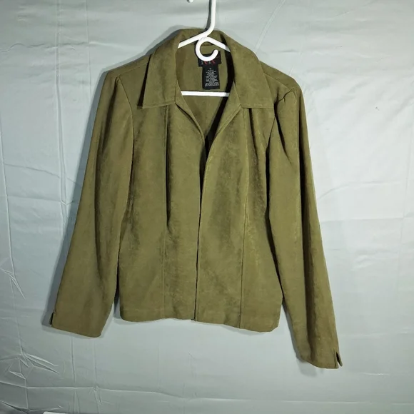 R&K Women's Size 12 Y2K Avocado Faux Suede Vintage Blazer - Picture 4 of 7